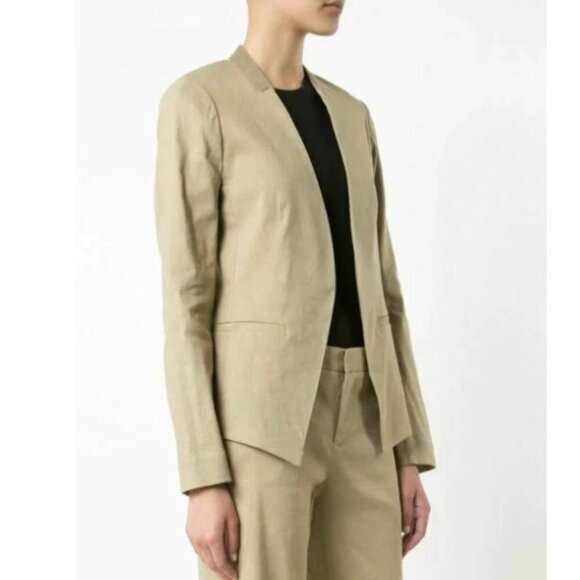 Kobi Halperin Embroidered Linen Blazer Womens XS Tan Open Front Lace Jacket - Picture 8 of 11